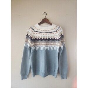 Unbranded Womens Baby Blue Brown Cream Sweater NWT Large